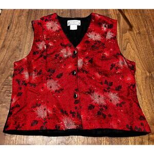 Saint Germain Paris Red Floral Button Front Vest Women’s Large Made in USA‎